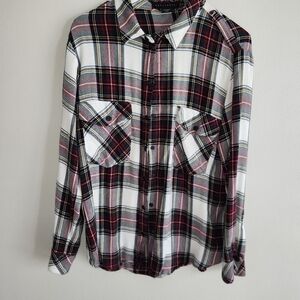 Sanctuary Red and Black Plaid Button Down Shirt Women's Boyfriend Shirt